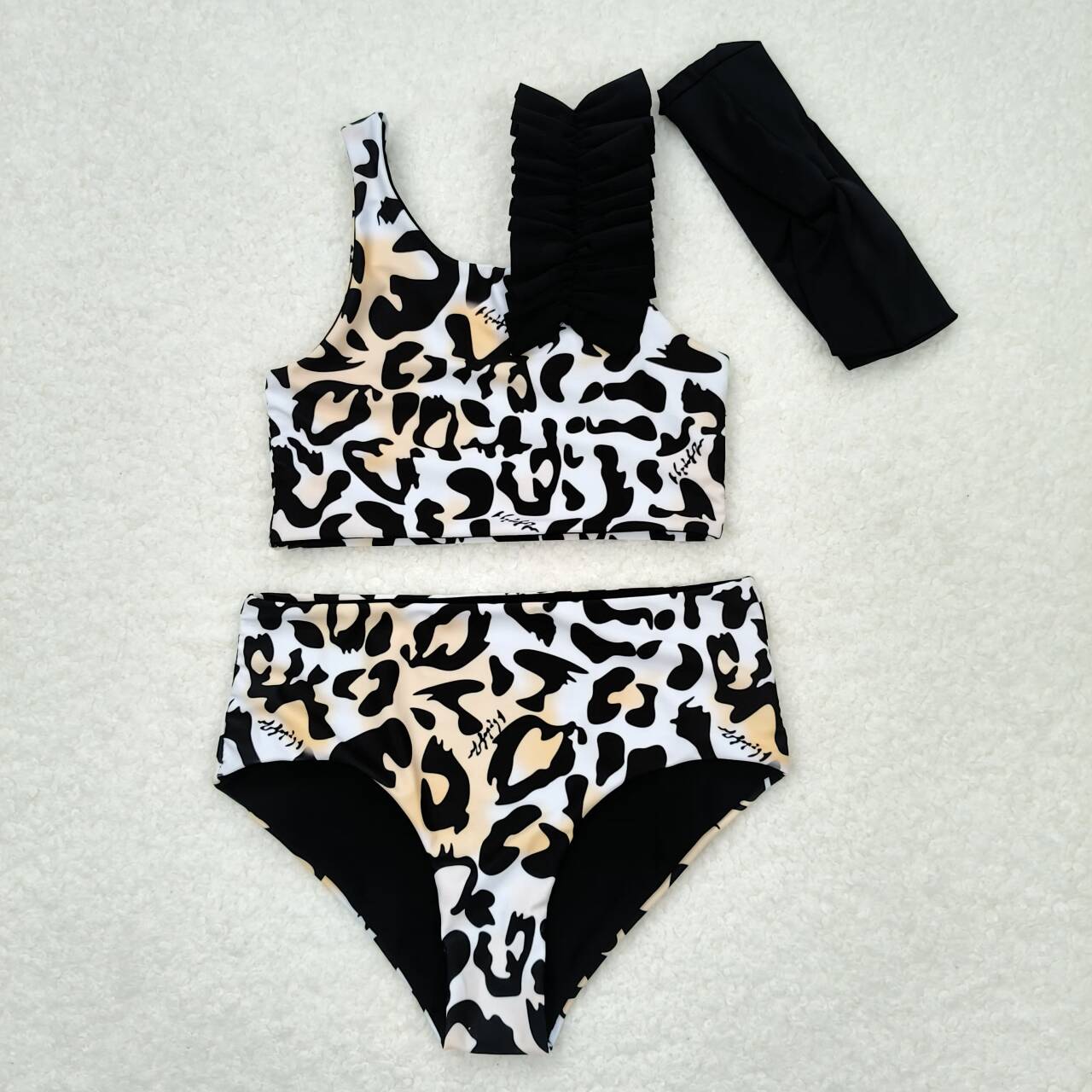 S0223 Leopard print orange and white swimsuit set