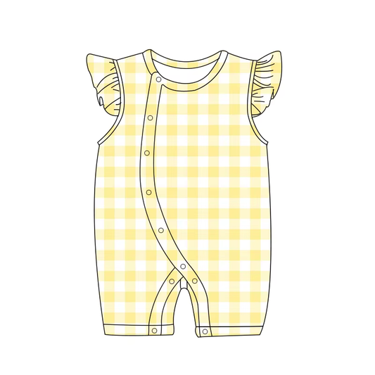 5.16 Yellow plaid flying sleeve toddler clothes