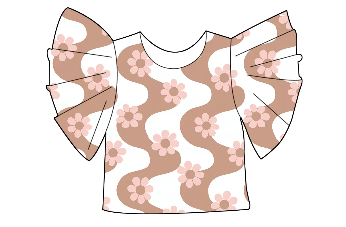 5.15 floral striped trumpet sleeve top