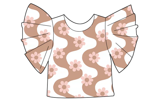 5.15 floral striped trumpet sleeve top