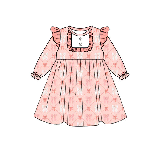 8.13Baby Girls Coral Bows Ruffle Knee Length Dresses