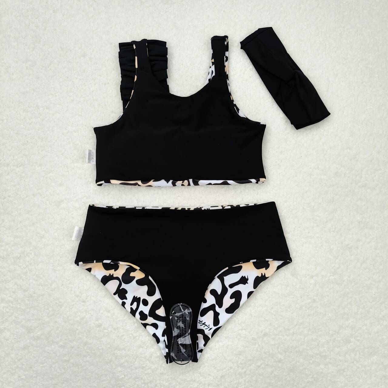 S0223 Leopard print orange and white swimsuit set