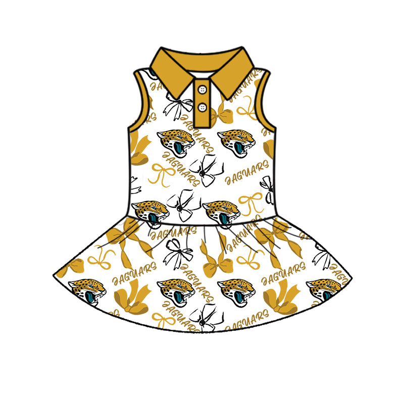 6.11 Yellow Tiger Bow Button Dress
