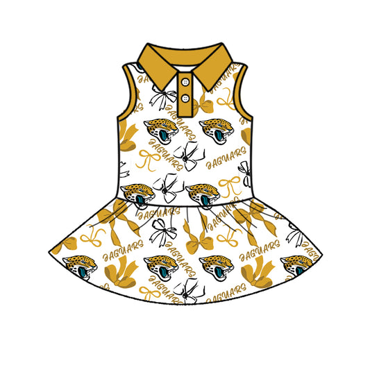 6.11 Yellow Tiger Bow Button Dress