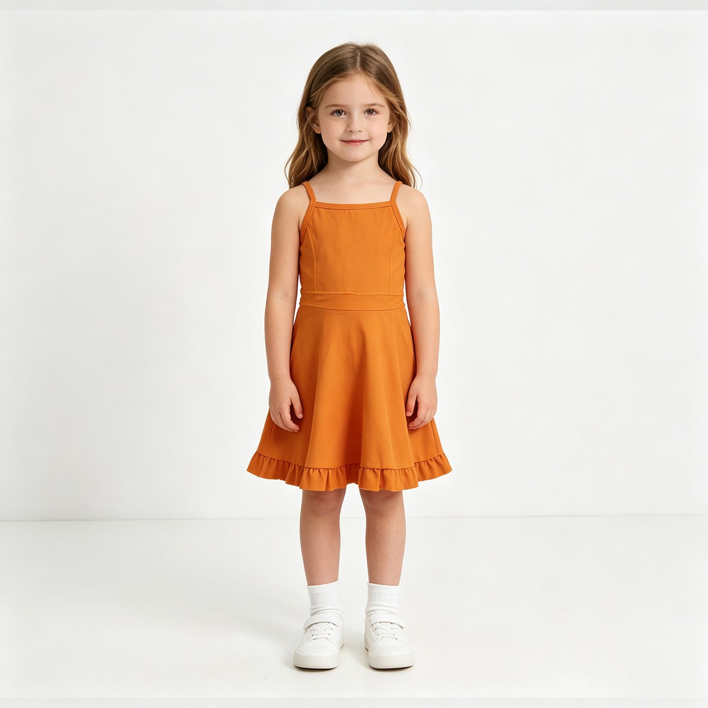 NEW RTS NO MOQ yoga fabric cotton S0780 Yoga Baby Girls Orange Athletic Sleeveless Knee Length Active Dress