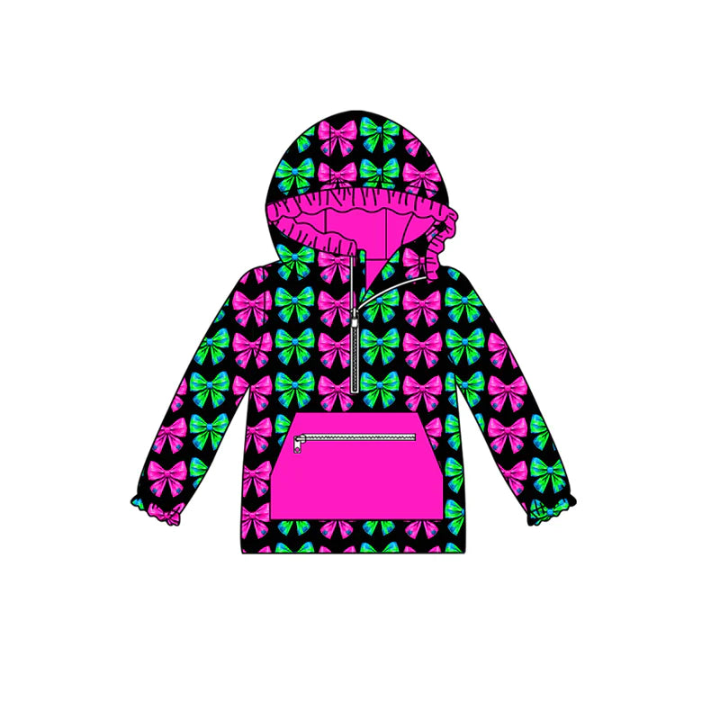 7.23Preorder (moq 5)Baby Girls Long Sleeves Colorful Bows Plaid Pocket Zipper Hoodies Top