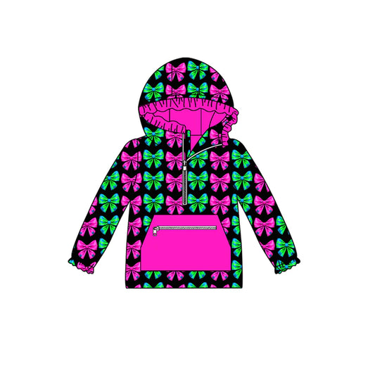 7.23Preorder (moq 5)Baby Girls Long Sleeves Colorful Bows Plaid Pocket Zipper Hoodies Top