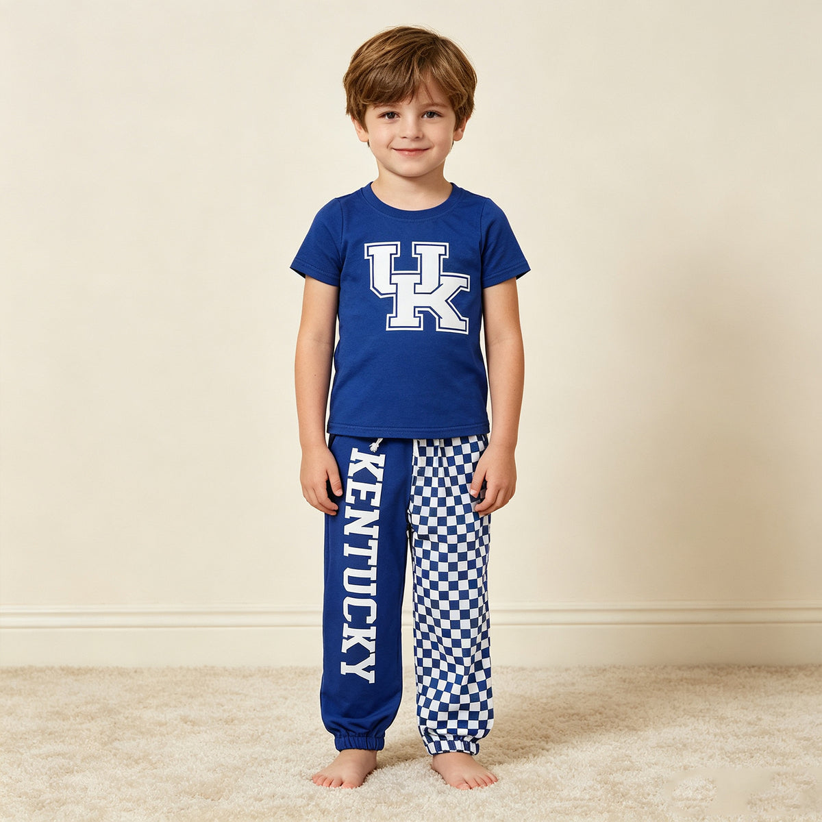 NEW RTS No moq Vinyl BSPO0696（BT1882+P1059）Kentucky Top Pockets Checked Joggers Team Clothes Sets