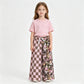 NEW RTS NO MOQ milk silk P1093 Baby Girls Pink Checked Leaves Pockets Flare Pants Bottom