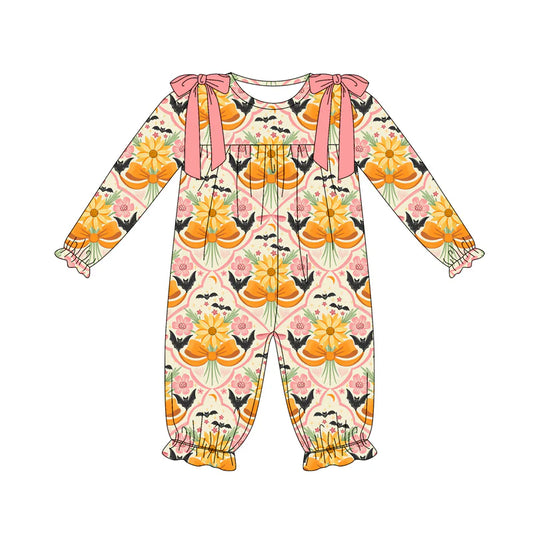 7.12Preorder (moq 5)Baby Girls Long Ruffle Sleeves Sunflowers Bats Plaid Pant Romper