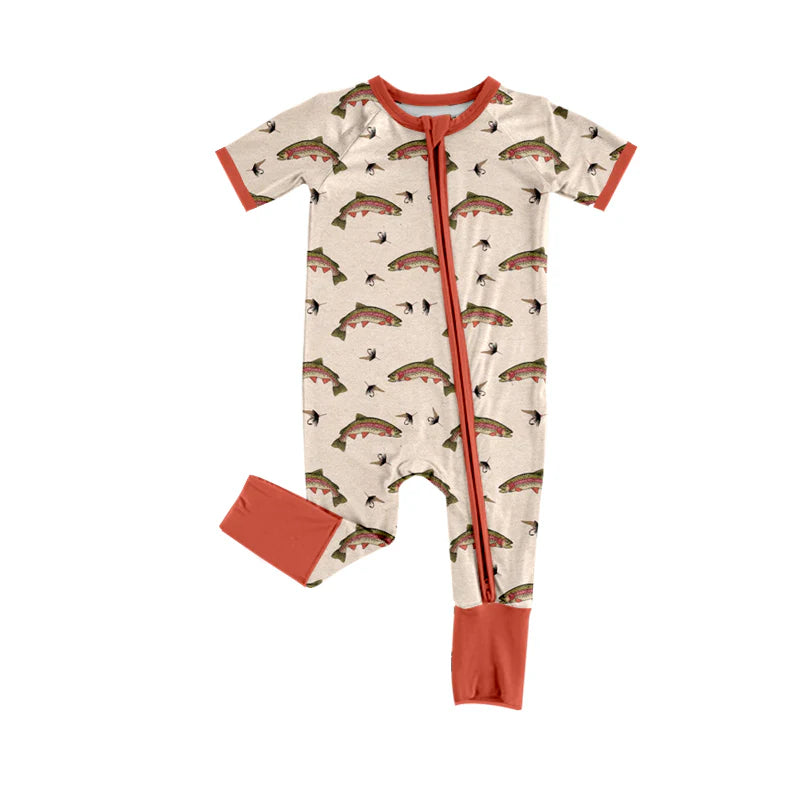 X1.13 Preorder (moq 5)Baby Boys Fishing Hunting Two Way Zip Convertible Rompers
