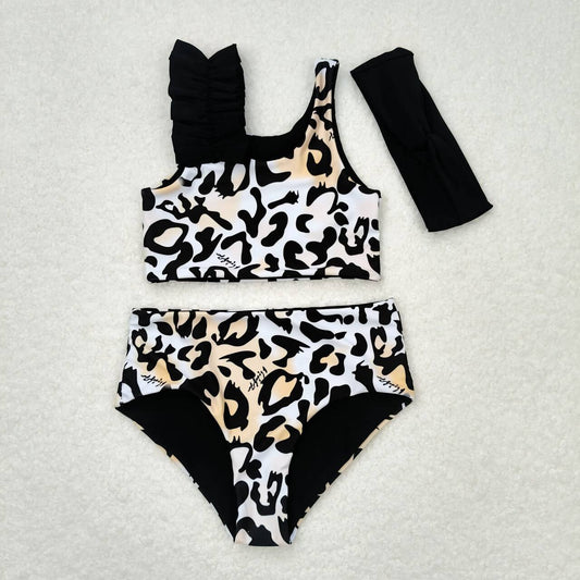 S0223 Leopard print orange and white swimsuit set