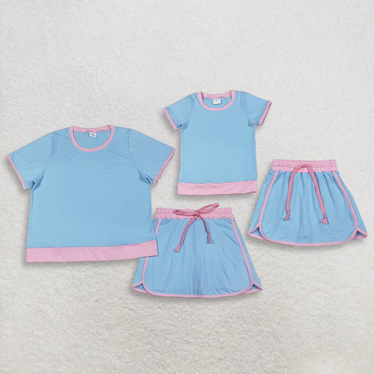 3.31 Sibling Adult Women Blue Short Sleeve Top Skirt Shorts Cotton Clothes Set