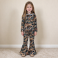 NEW RTS NO MOQ milk silk GLP3078 Baby Girls Dark Brown Camo Ruffle Hoodies Bell Bottom Pants Sets