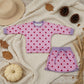 NEW RTS NO MOQ milk silk GLD1763 Baby Girls Pink Lavender Polka Dots Long Sleeve Top Skirt Short Clothes Set