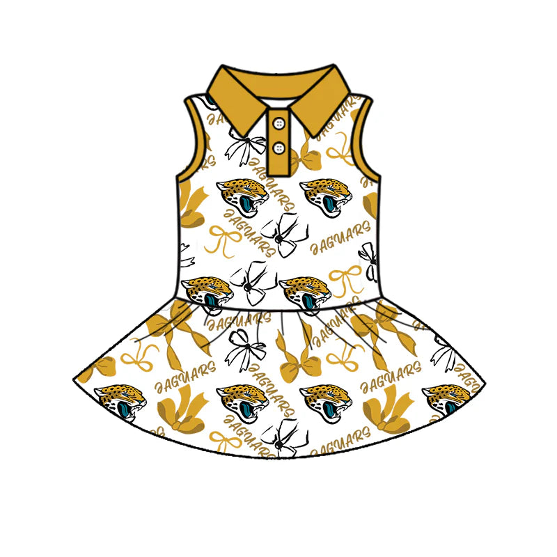 7.3Preorder (moq 5)Baby Girls Sleeveless Bows Plaid Eaguars Button Team Knee Length Dresses