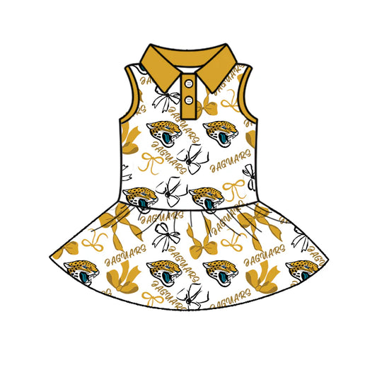 7.3Preorder (moq 5)Baby Girls Sleeveless Bows Plaid Eaguars Button Team Knee Length Dresses