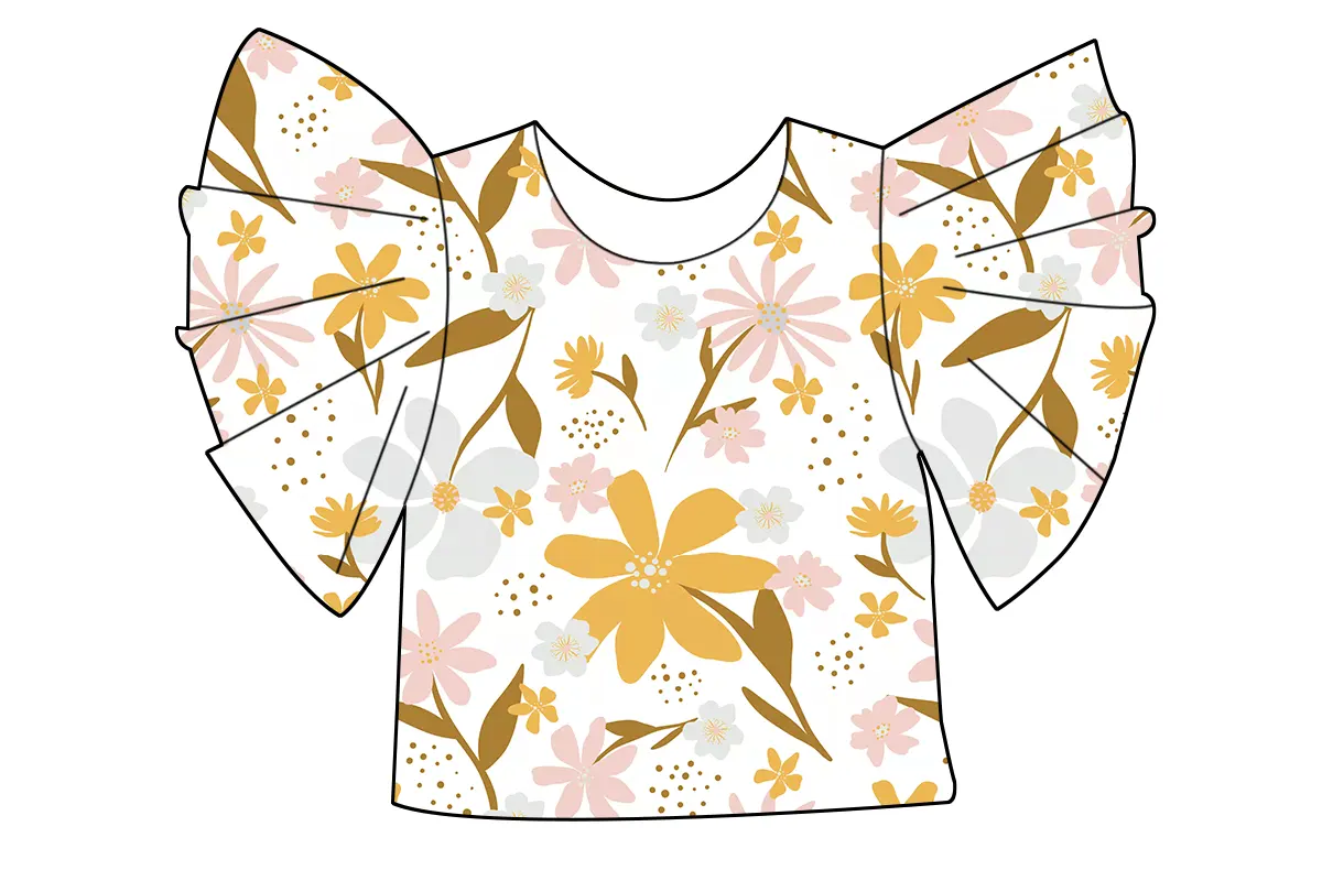 5.15 Leaf Flower Trumpet Sleeve Top