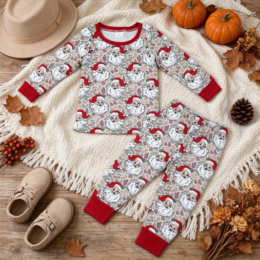 NEW RTS NO MOQ milk silk BLP1613 Baby Boys Khaki Camo Santa Top Pant Christmas Pajamas Set