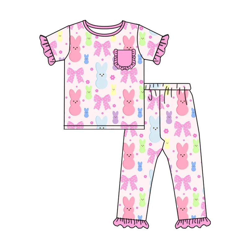 X923Preorder (moq 5)Baby Girls Flowers Crosses Tunic Leggings Easter Clothes Sets