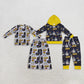 RTS NO MOQ Sibling milk silk Baby Girls Boys Christmas Train Print Long Sleeve Pajama and Hooded Jogger Pants Set