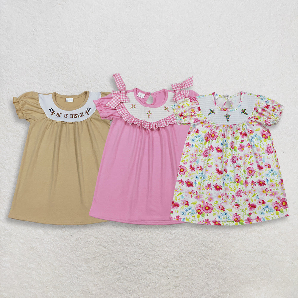 3.28 Sibling Baby Kids Short sleeves He is rise cross kids girls Easter dresses