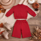 NEW RTS NO MOQ milk silk GLP3412 Baby Girls Red Long Sleeve Choker Top Pockets Flare Pant Fall Pajamas Clothes Sets