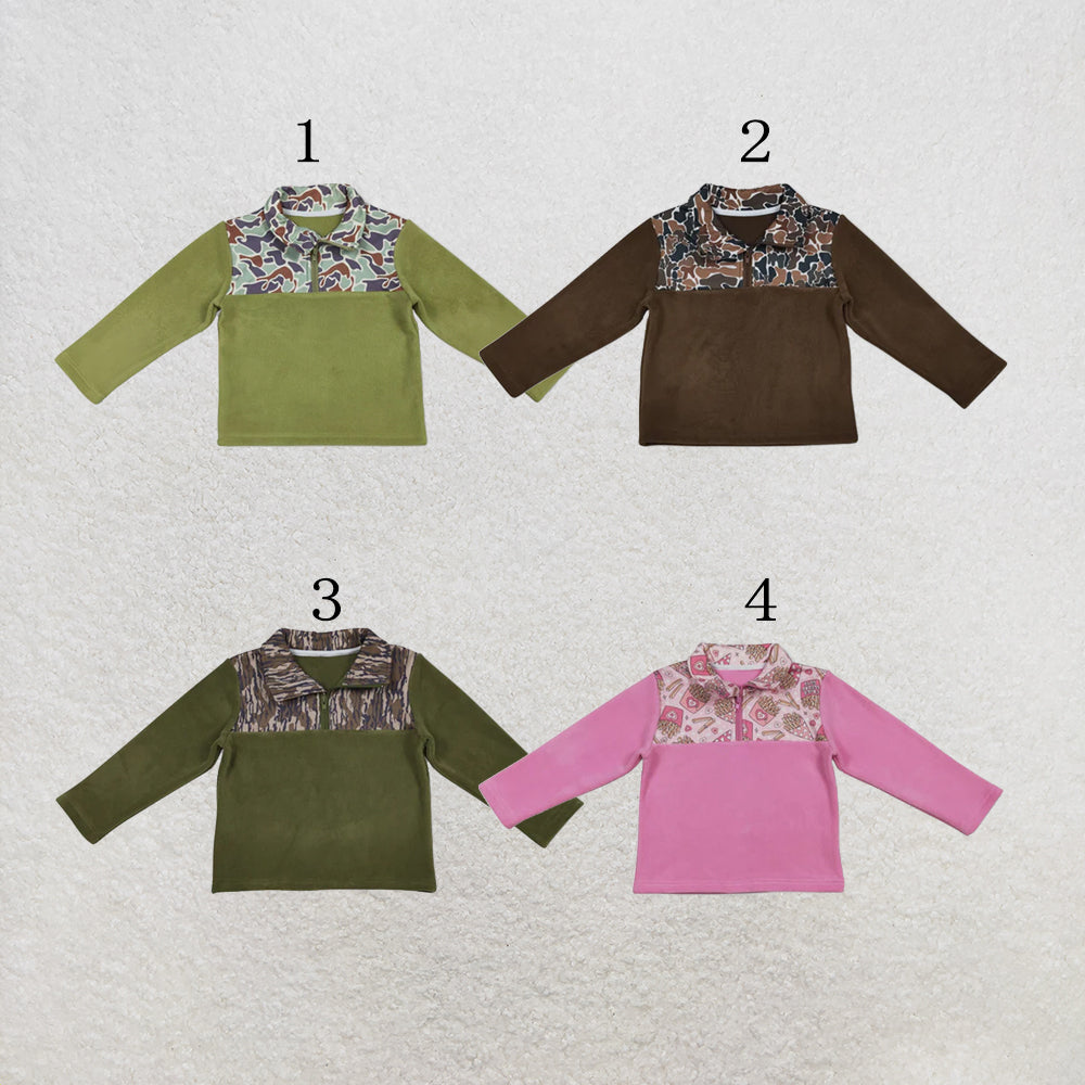 RTS NO MOQ Sibling Baby Boys Girls Long Sleeve Sherpa Zipper Pullovers Top