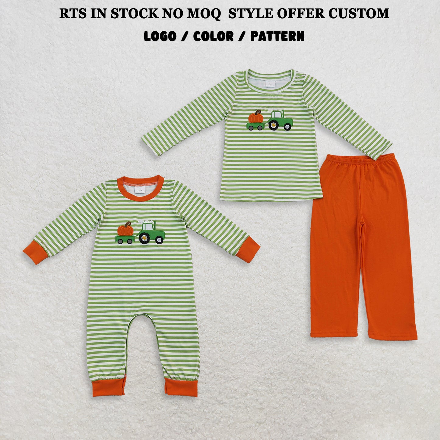 Sibling Baby Boys Embroidery Pumpkins Trucks Stripe Top Pant Fall Clothes Sets Rompers