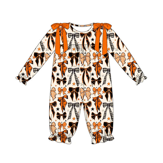 7.12Preorder (moq 5)Baby Girls Long Ruffle Sleeves Colorful Bows Stars Pant Romper