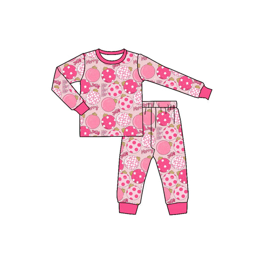 X902Preorder (moq 5)Baby Girls Christmas Pink Disco Shirts Pants Pajamas Sets