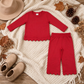 NEW RTS NO MOQ cotton GLP2964 Baby Girls Red Long Sleeve Top Pockets Pants Scallop Clothes Sets