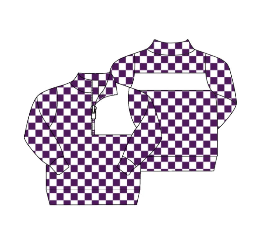 8.1preorder(moq 5) Baby Boys Purple Checked Zipper (Custom Pattern) Team Pullover Jackets Tops