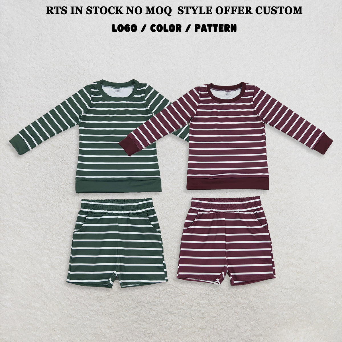 RTS NO MOQ Sibling yoga Baby Girls Long Sleeves Stripe Top Short Yoga Active Clothes Sets
