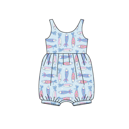 X12.15 Preorder (moq 5)Baby Girls Sleeveless Bows Flowers Fishes Ruffle Rompers