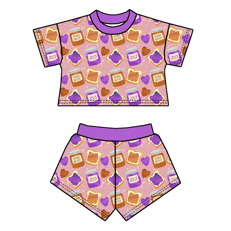 5.20 Purple Love Cartoon Short Sleeve Suit