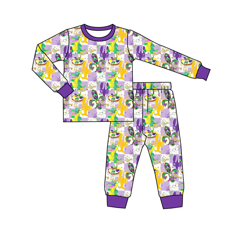 X1.13 Preorder (moq 5)Baby Boys Anchors Crayfishes Checked Top Pants Mardigras Pajamas Sets
