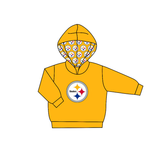 7.29Preorder (moq 5)Baby Boys Yellow Long Sleeve Stars Steelers Team Hoodies Top