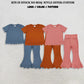 RTS NO MOQ Sibling cotton Baby Girls Solid Color Short Sleeve Top Flare Pant Scallop Clothes Sets Spring Summer Casual Outfit