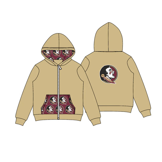 8.5Preorder (moq 5)Baby Boys Khaki FSU Team Pocket Zipper Hoodies Tops