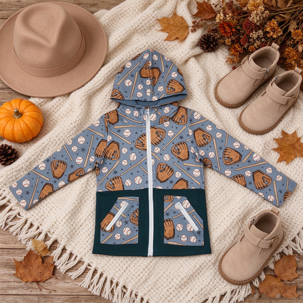 NEW RTS NO MOQ milk silk BT1342 Baby Boys Baseballs Stars Pocket Zip Team Hoodie Jackets Top