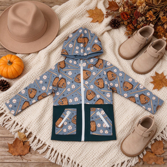 NEW RTS NO MOQ milk silk BT1342 Baby Boys Baseballs Stars Pocket Zip Team Hoodie Jackets Top