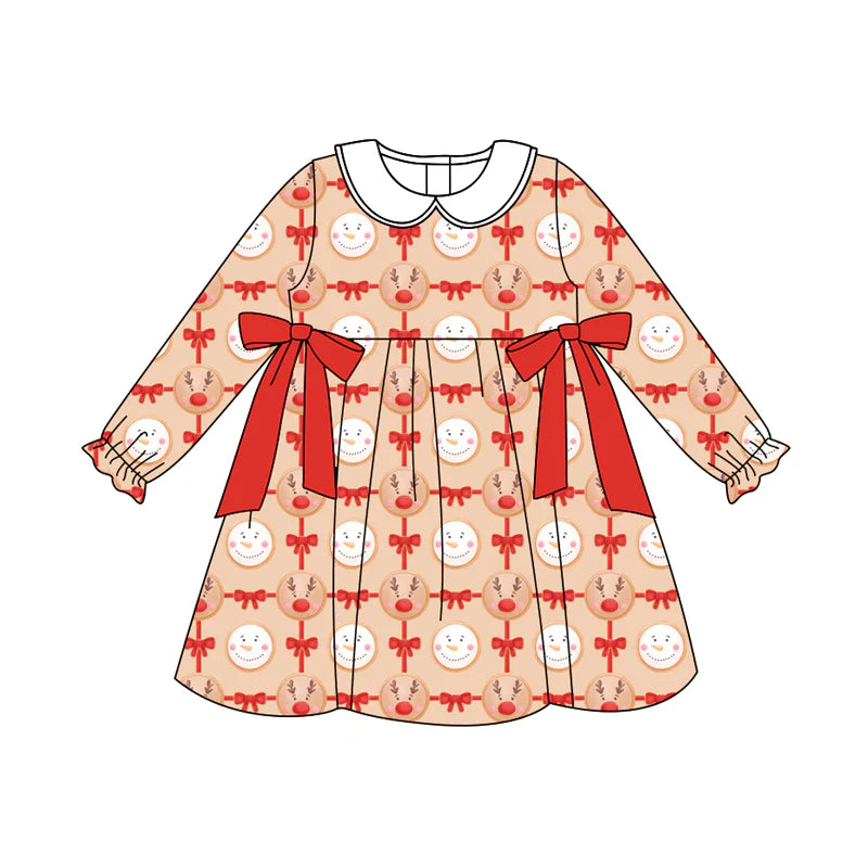 X8.15Baby Girls Christmas Reindeer Bows Ruffle Knee Length Dresses