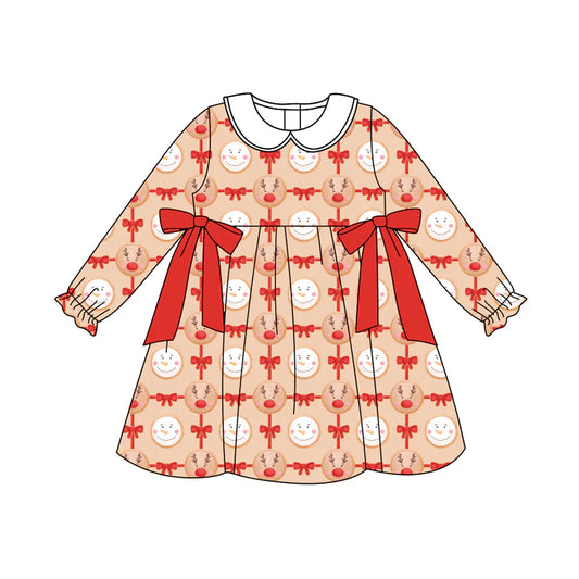 X8.15Baby Girls Christmas Reindeer Bows Ruffle Knee Length Dresses
