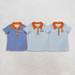 RTS NO MOQ Sibling milk silk Polos For Kids Boys Embroidery Pumpkin Print Plaid Button Short Sleeve Casual Top