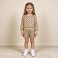 NEW RTS NO MOQ milk silk GLS0205 Baby Girls Mustard Long Sleeve Polka Dots Slouchy Top Pockets Short Clothes Set
