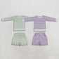 RTS NO MOQ Sibling yoga fabric Baby Girls Striped Long Sleeve Top and Scallop Hem Shorts Set