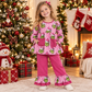 RTS NO MOQ milk silk GLP3458 Baby Girls Blue Stripe Santa Pockets Tunic Ruffle Pant Christmas Clothes Set
