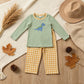 NEW RTS NO MOQ milk silk BLP1515 Embroidery Pumpkin Dinosaurs Baby Boys Top Checked Pants Fall Clothes Set