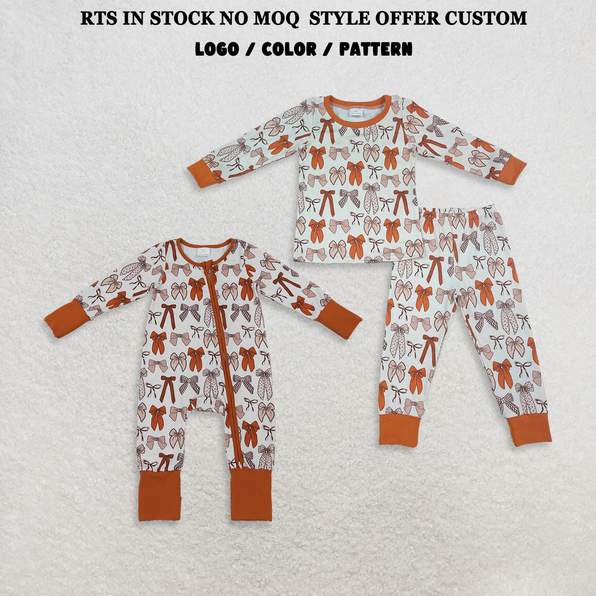 RTS NO MOQ Sibling milk silk Baby Girls Bows Plaid Fall Two Way Zip Convertible Rompers Sets